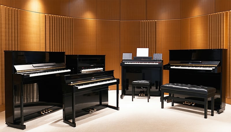 Yamaha Kemble acoustic and digital pianos showcased in a music studio